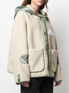 女性用ジャケットジャケット2023女性冬の子羊の髪の色マッチングステッチショートコートパーカー女性用ポケットカジュアルトップ