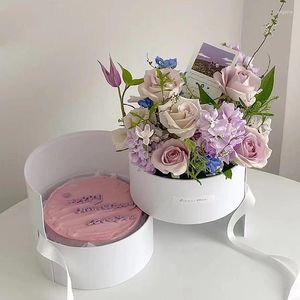 Gift Wrap Double Layer Cake Flowers Package Boxes Bouquet Portable Birthday Packing Box Handle Round Dessert Storage