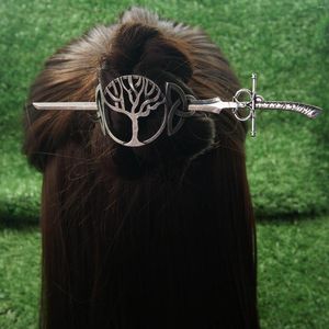 Saç klipleri vintage viking ağacı hayat kılıç saç tokası kadın süs hediyesi