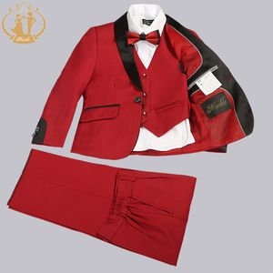 Garnitury Nimble Spring Autumn Formalne garnitury dla chłopców Dzieci Wedding Blazer 3PCSSet Dzieci Hurtowe odzież 3 Kolory Czerwony czarno -niebieski 230620