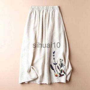 Skirts Retro Cotton and Linen Summer Skirt Women's 2022 New Embroidered Solid Color Large Swing Skirt All-match Thin Long Ladies Skirt J230621