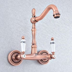 Kitchen Faucets Antique Red Copper Brass Wall Mounted Wet Bar Bathroom Vessel Basin Sink Cold Mixer Tap Swivel Spout Faucet Msf874