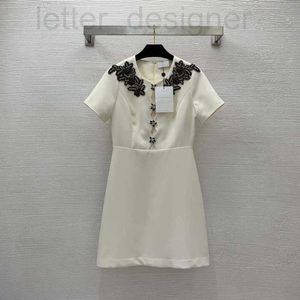 Basic & Casual Dresses designer 23ss summer dresses women dress clothes Heavy Industry Handmade Beaded Slim Round Neck Short Sleeve Dress High