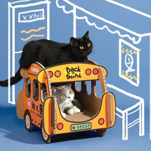 Kindergarten School Bus Cat Scratching Board Autobus a due piani Carta ondulata Cat Nest Car Cat Claw Board Toy