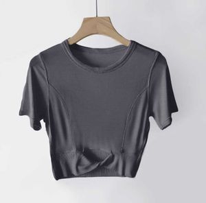 LuLu Женская укороченная женская футболка из модала для йоги, укороченный топ в рубчик с короткими рукавами, дышащая облегающая спортивная футболка для бега