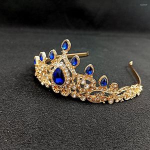 Hair Clips Algerian Women Jewelry Gold Color Fashion Crystal Bridal Tiara And Crown Wedding Gift Royal Blue Green Red Faux Gems