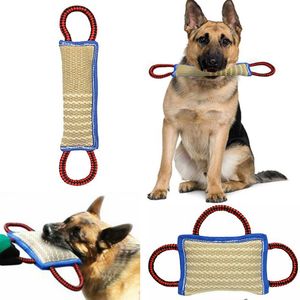 Durable Dog Bite Pillow Jute Tug Safe Biting Pad With Strong Handles Malinois German Shepherd Training Chew Toys For Large Dogs