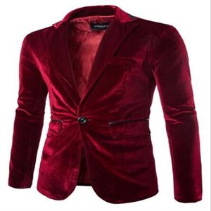 Burgundy Velvet Blazer Traje Hombre Mor Siyah kadife takım elbise Ceket Erkekler Günlük Moda