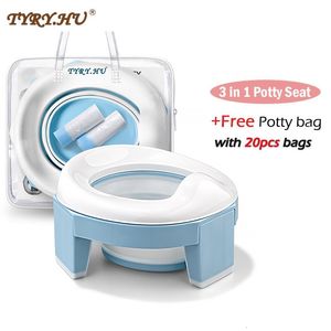 Seat Covers TYRY.HU Baby Pot Portable Silicone Baby Training Seat 3in1 Multifunction Travel Toilet Seat Foldable Children Potty With 20 bags 230620