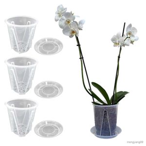 Plantadores Vasos de flores de plástico transparente 14 cm interior ao ar livre casa jardim planta flor com orifícios de drenagem e placas R230621