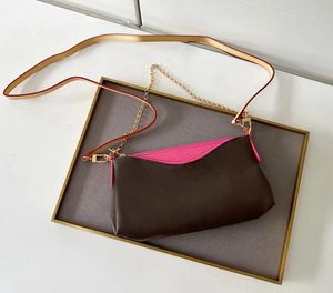 7A Bolso de diseñador de cuero genuino bolso de hombro para mujer bolsos PALLAS de lujo letras de flores marrones cadenas bolsos pequeños bolsos cruzados embrague de moda para mujer