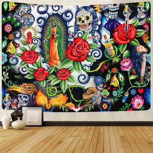 タペストリーズシムサントメキシコのタペストリーデイオブザデッドバックドロップフィエスタシュガルスカルウォールハンギングリビングルーム装飾230620