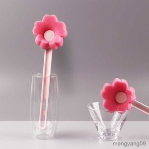 Planters Pots Cup Brush Long Handle Sponge Flower Cute Pink Glass Pot Brush for Wineglass Bottle Coffe Tea Glass Cup Kitchen Cleaning Tools R230621