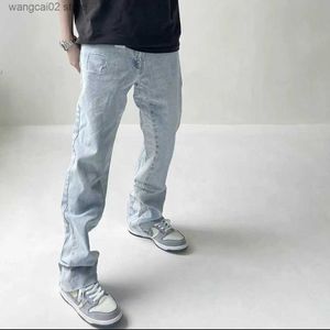 Jeans masculino Frog drift Moda Streetwear High Street ASKYURSELF OG Calças de ajuste limpo de cor clara Cross Denim Calças compridas jeans para homens T230621
