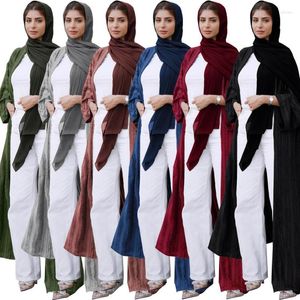 Etniska kläder muslimska kvinnor rand öppen front långärmad abaya mode dubai kalkon femme party cardigan maxi klänning klänningar lös mantel