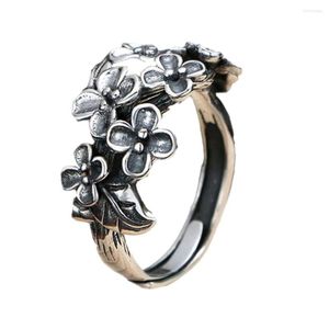 Cluster Rings Bocai Solid Cherry Blossom Female Ring S990 Pure Silver Personlig Student Simple Japanese and Korean