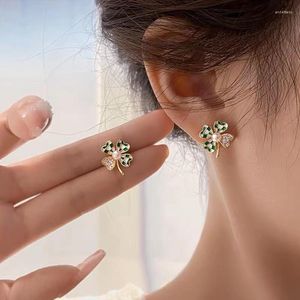 Stud Küpe Moda 925 Sterling Gümüş Bitki Yonca İnci Zirkonya Parlak Doğum Günü Kadınlara Güzel Takı Aksesuarları