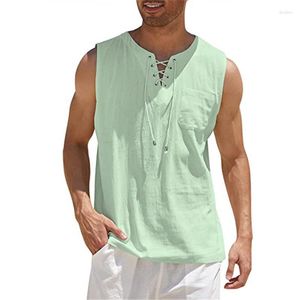 Men's Tank Tops Cotton Linen Men's Vest Summer Solid Color O-Neck Casual Beach Style Sleeveless Top Undershirt Plus Size