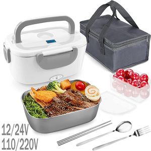 Bento Boxes Electric Lunch Box Stainless Steel School Student Picnic 220V 110V 24V 12V Heating Food Warmer Heated Container Car EU US Plug 230621