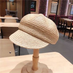 Fashion Womens Mens Unisex Raffia Beret Hat Baker Visor Cap Natural Str Sunhats Protection Beach Hat Ladies Breathable BaseCap L230523