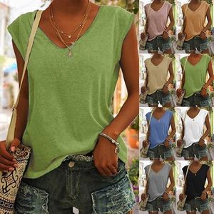 Kadınlar Tişört 2023 Bluz Tişört Tee Basic Düz Günlük V Boyun Kolsuz Normal Yaz Günlük Üstleri Yeşil Beyaz Siyah Mavi Pembe 230621
