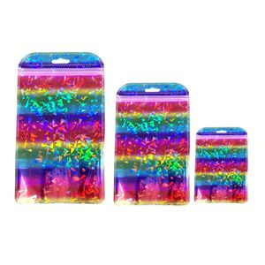 Новые цветные флэш -лазерные пластиковые пакеты Rainbow Holographing упаковочный пакет на молнии для ювелиров