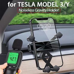 Titular de telefone de carro de gravidade silenciosa Suporte de celular móvel para Tesla Model 3 Y 2019-2021 2022 Suporte Mount Vent Clip Acessórios