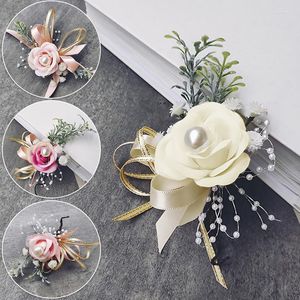 Decorative Flowers Artificial Rose Flower Wrist Corsage Wedding Bracelet Bridesmaid Silk Sisters Hand Boutonniere