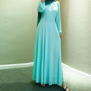 Etnik Giyim Ramazan Kadın Şifon Elbise Kaftanlar Zarif Yaz Arap Düz Renk Maxi Dubai Müslüman Uzun Kollu Abayas