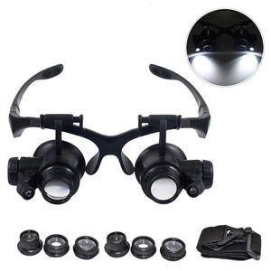 Lupen 10X 15X 20X 25X Doppelaugenbrille Lupenkopf Tragende Lupenbrille Headset mit LED-Licht für Uhrenreparaturschmuck 230620