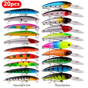 Przynęty przynęty 20pcs twarda przynęta Minnows rybołówstwo Bass Świeża słona woda Japonia morze 3D oczy Wobbler Spasek Crankbait Pesca Zestaw przynęty Zestaw 230621