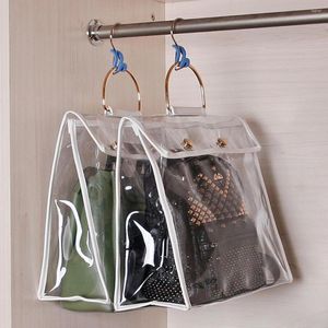 Sacos de armazenamento para pendurar organizador de bolsas à prova de poeira, protetor de bolsa economizador de espaço com alça, capa de poeira transparente de PVC grosso