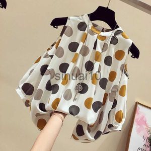 Women's Blouses Shirts Fashion Loose Chiffon Hollow Out Polka Dot Blouse Women's Clothing 2023 Spring New Oversized Casual Pullovers Office Lady Shirt J230621