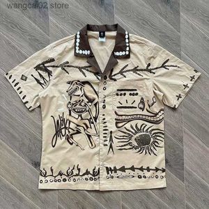 Men's Casual Shirts 2023 New Spring And Summer Ts Cactus Jack Button Up Graffiti Lapel Shirt Short Sleeve T230621