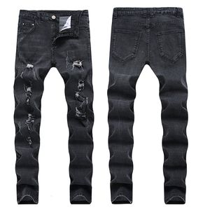 Erkek kot pantolon moda skinny kot pantolon siyah artı yaz hip hop yıpranmış denim yırtık kot motosiklet slim fit 230620