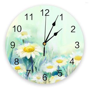 Wall Clocks Painting Daisy Flower Creative Clock For Home Office Decoration Living Room Bedroom Kids Hanging Watch