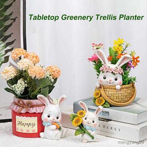 Planters POTS Söt Bunny Succent Flower Pot Iögonfallande kreativt dekorativt harts Lovely Happy Easter Rabbit Ornament Plant Pot For Balcony R230621