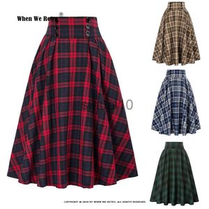 Spódnice vintage plisowana kratona spódnica jesienna zima wysoka talia Koreański styl preppy midi spódnice Dekoracja przycisku spódnicy SS0037 J230621