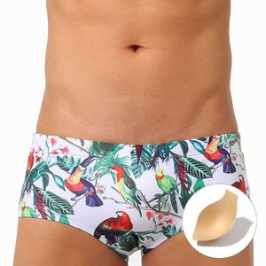 Mäns badkläder 2023 Fashion Bird Print Swimewear Men Swimming Trunks Sexig UXH Push Up Pad Swimsuit Mens Swim Bripts Men's Bathing Suit Beachwearhkd230621