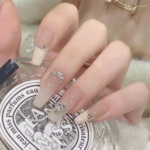 False Nails 24Pcs Long Ballerina Nail Tips Wearable French Coffin With Rhinestone Naked Color Full Cover Fake Press On