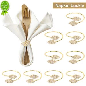 New 6Pcs/lot Gold Leaves Napkin Ring for Wedding Event Birthday Party Dinner Table Decoration Rhinestone Metal Napkin Buckles Holder