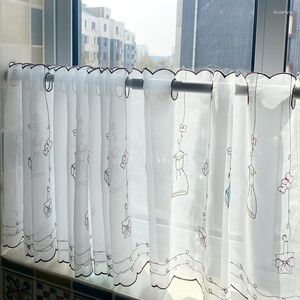 Curtain Rod Pocket Kort söta gåvor broderade halvgardin Köksdörr Drap Cafe Window Panel Sheer Lace Garden Partition