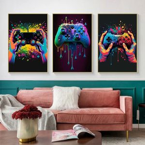 Colorido Punk Lienzo Pintura Neon Gamer Controlador remoto Imagen de arte Cool Gaming Wall Art Imagen para sala de estar Decoración para el hogar Habitación Pintura decorativa Cuadro w01