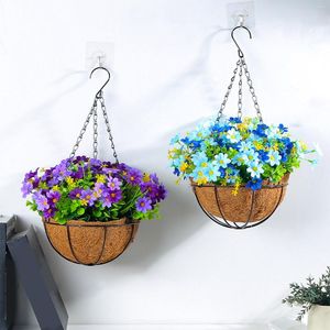 Flores decorativas 1 pçs cesta de metal pendurada para plantas vaso de jardim de flores plantadores de arame redondo suporte de plantas vasos para casa decoração de varanda