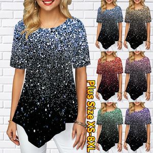 여자 T 셔츠 여성 3D 플래시 다이아몬드하라 주쿠 여름 Tshirts 캐주얼 둥근 목 짧은 슬리 소매 티 셔츠 여자 티셔츠 XS-8XL