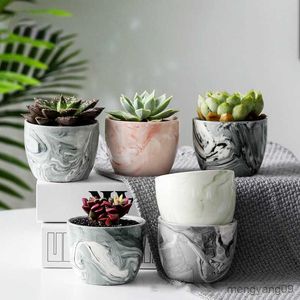 Planters Pots Simple Home Ceramic Flower Pot Multicolor Marble Pattern Fleshy Flower Pot Home Bird Spikes Gardening Christmas Decorations R230621