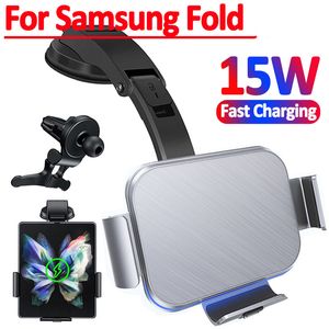 15W Car Wireless Charger Phone Holder Mount för Samsung Galaxy Z Fold 4 3 2 iPhone 14 13 X Pro Max Foldble Phones Fast Charging