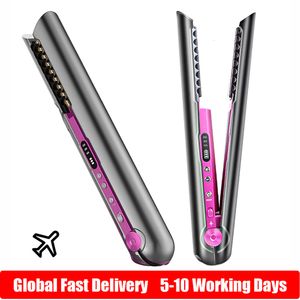 2-in-1 Mini USB Rechargeable Hair Straightener & Curler - 4800mAh Wireless Flat Iron with Charging Base, Portable for Wet/Dry Use