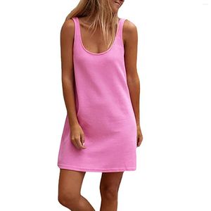 カジュアルドレスファッションミニ女性用ソリッドカラーUネックデザインサンドレス快適なナイトガウン夏の女性のTシャツドレスベスティドス