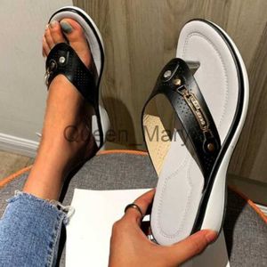 Slippare Summer Women's Slippers 2022 Fashion Light Casual Metal Button Wedge Flip Flops Slides Socofy Plus Size Platform Beach Sandals J230621